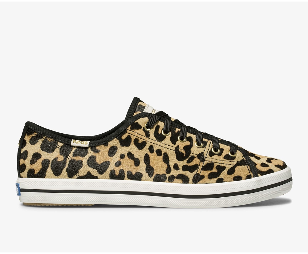 Womens Keds Sneakers - Kate Spade new york Kickstart Calf Hair - Leopard - 6347-AUVPT